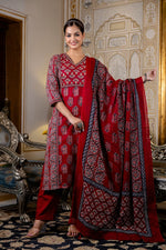 Smart red cotton suit set