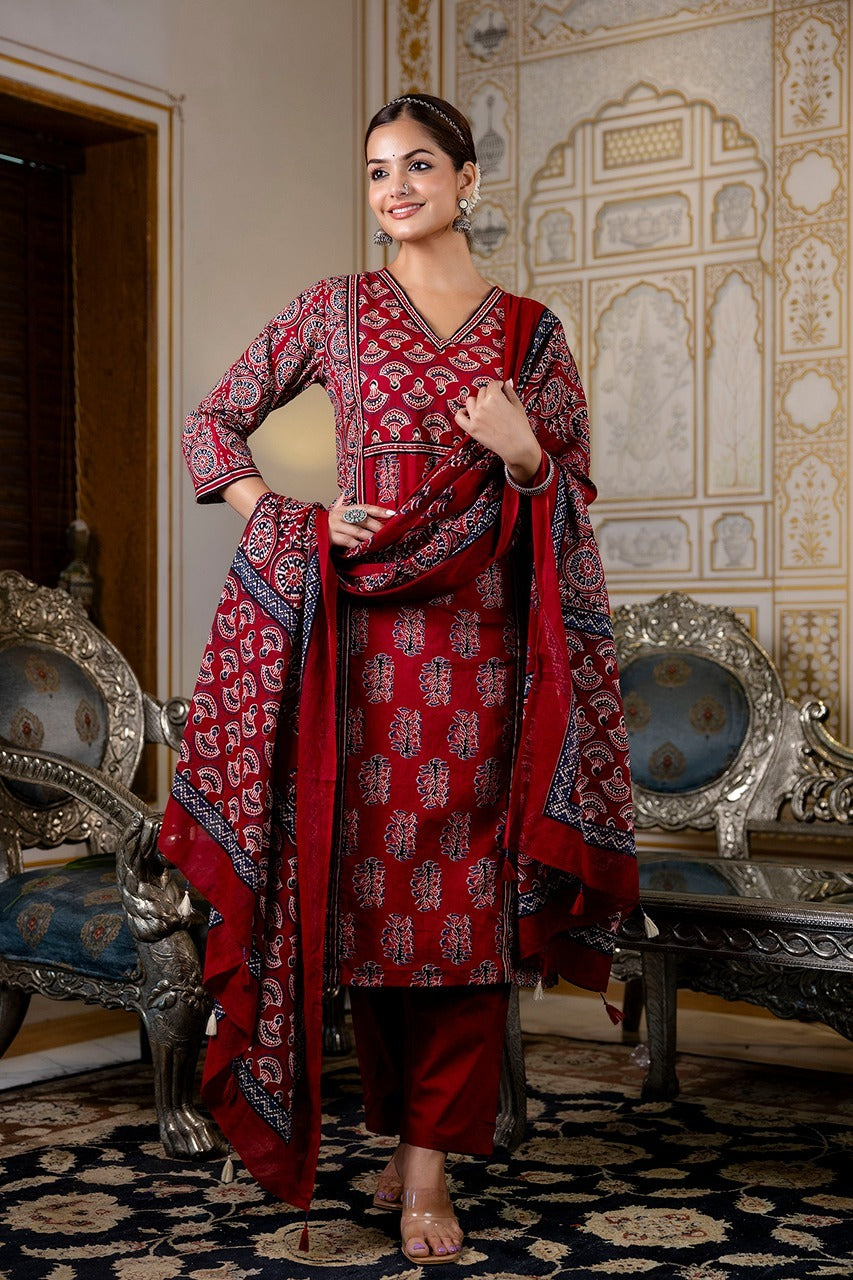 Smart red cotton suit set