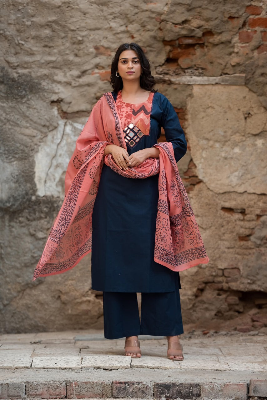 Smart real mirror cotton suit set