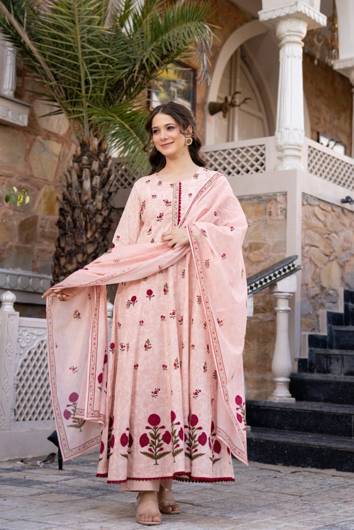 Smart cotton digital printed Anarkali suit set