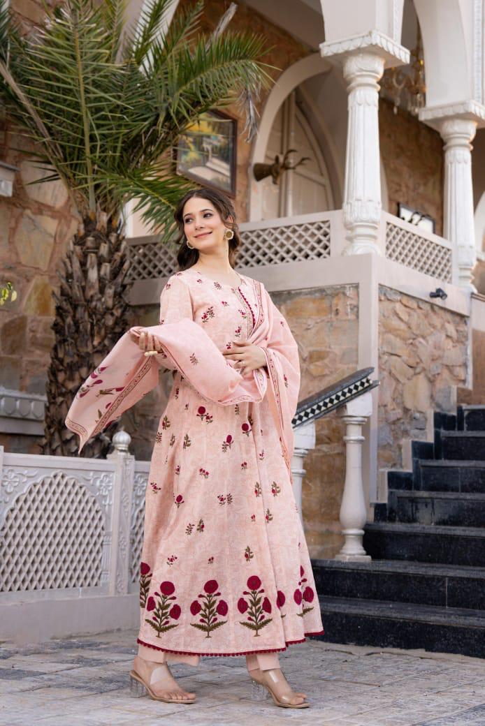 Smart cotton digital printed Anarkali suit set