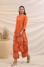 Smart cotton rust embroidered kurta pant