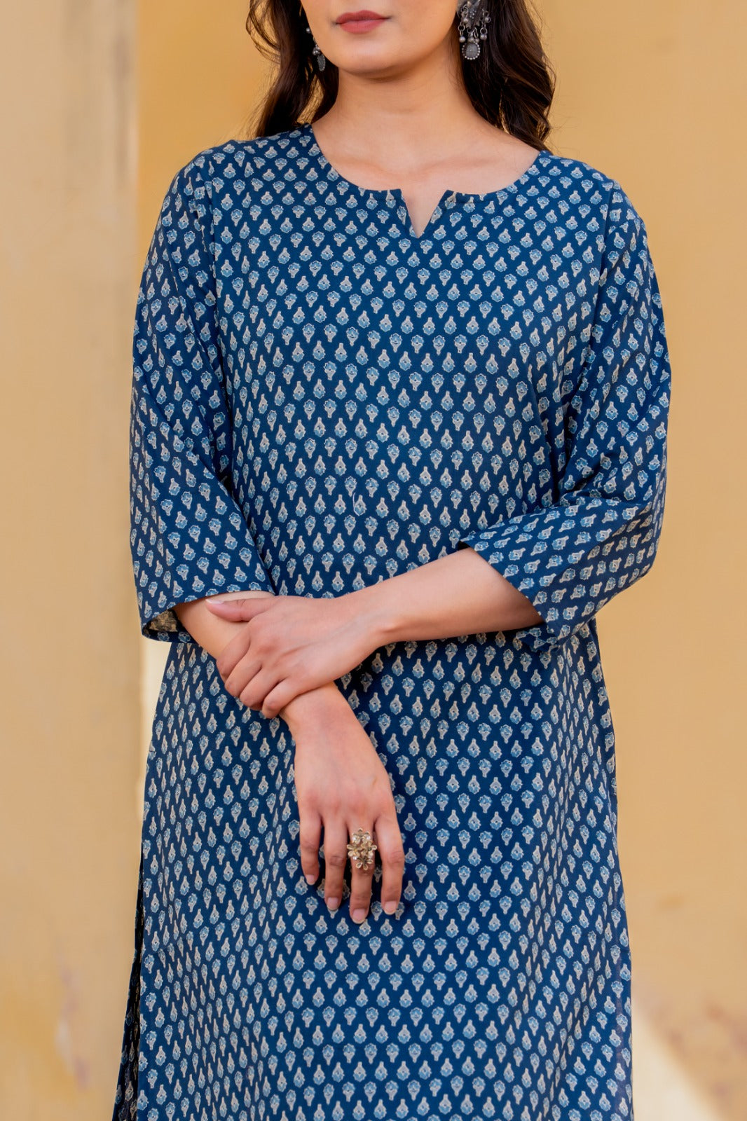 Cotton appliqué suit set in blue