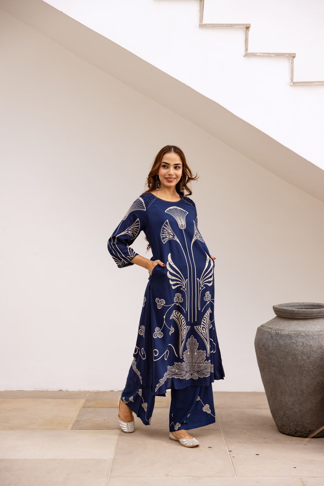 Super super heavy slub cotton palazzo set in blue