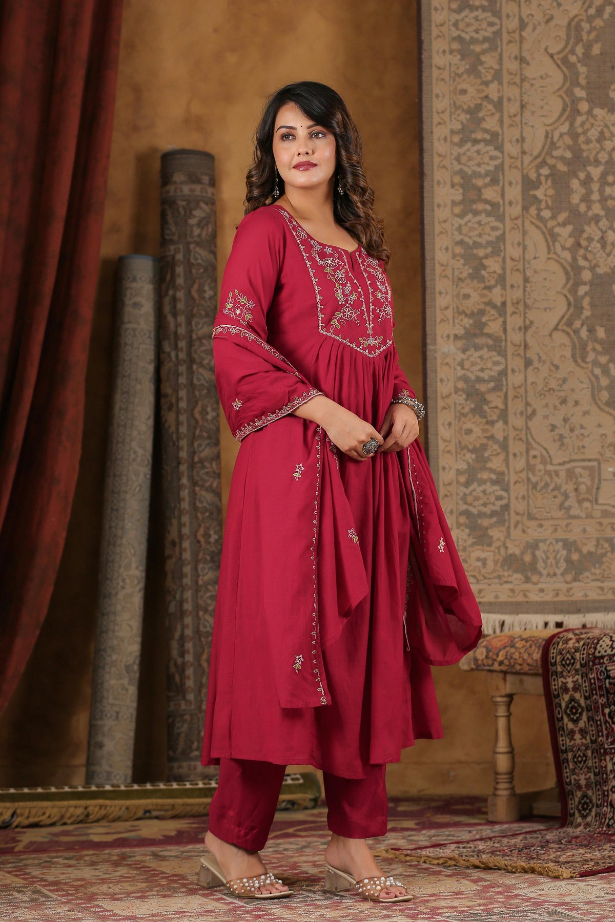 Designer Mul Chanderi with embroidery