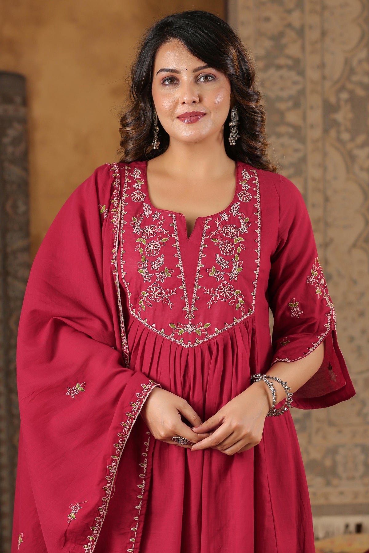 Designer Mul Chanderi with embroidery