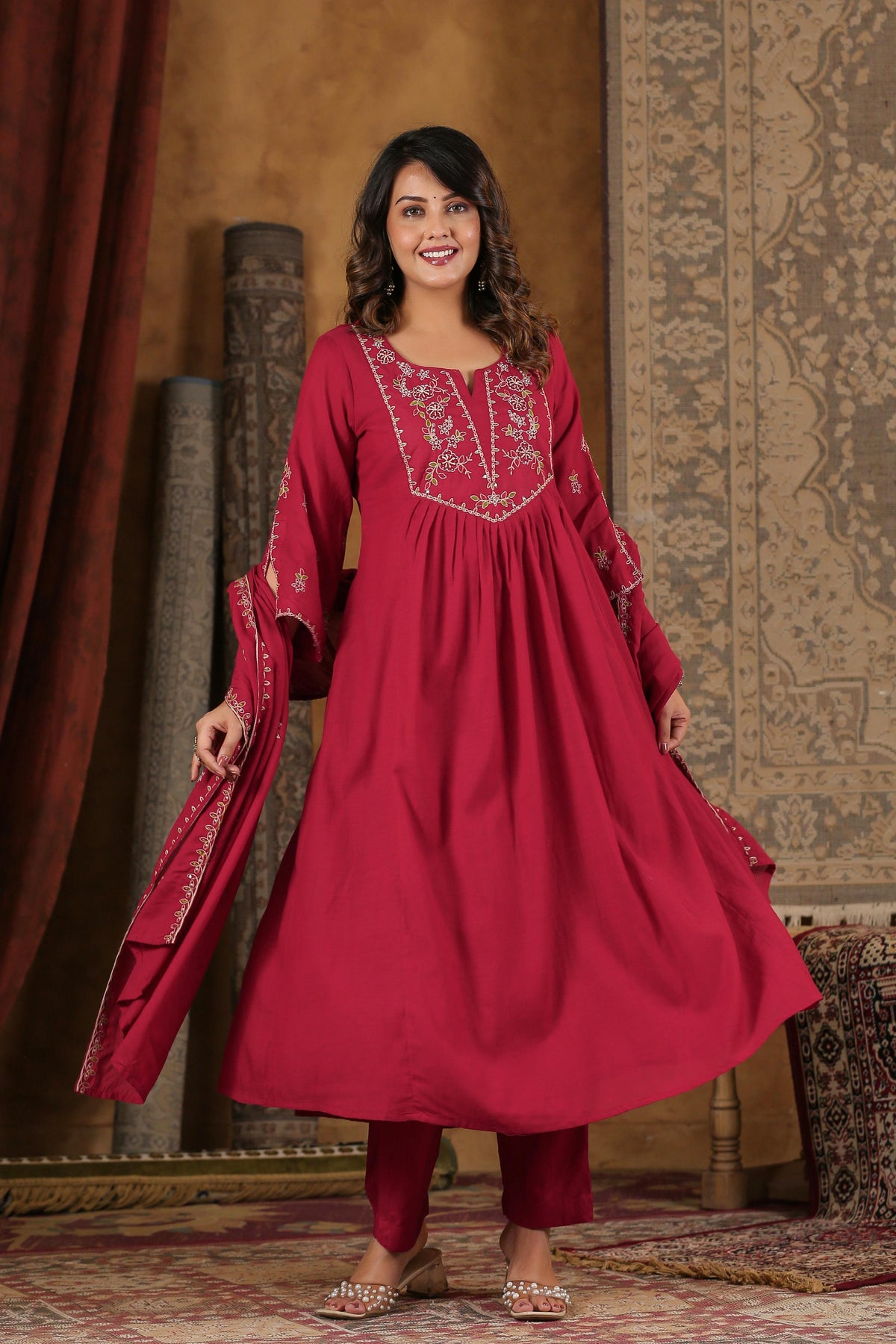 Designer Mul Chanderi with embroidery