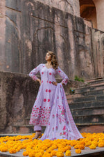 Wow cotton shoulder Anarkali suit set in purple