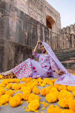 Wow cotton shoulder Anarkali suit set in purple