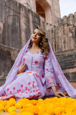 Wow cotton shoulder Anarkali suit set in purple