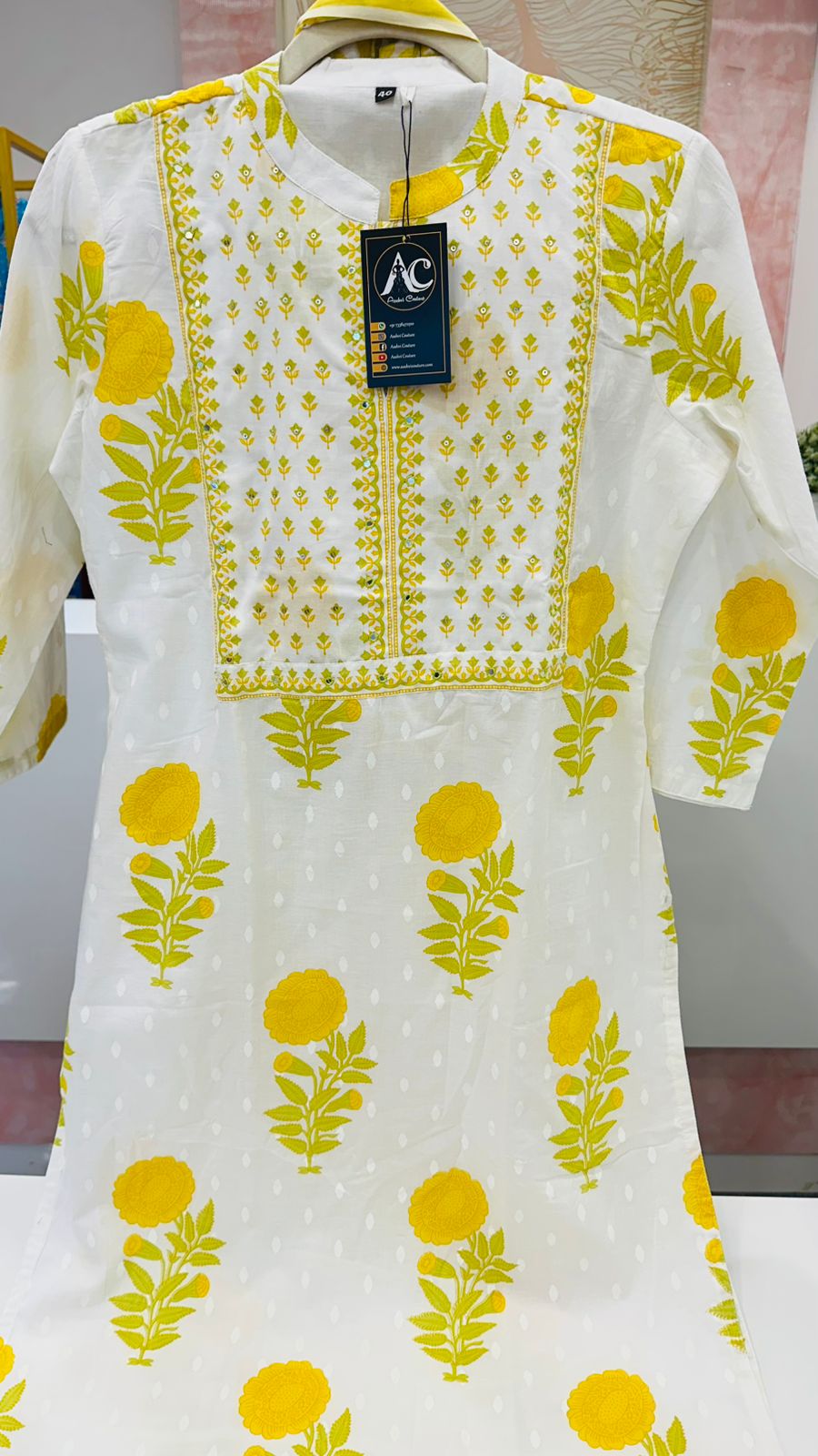 Pure cotton lining suit set in yellow
