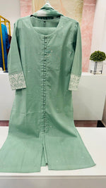 Beautiful thread embroidery on sleeves pretty suit in green