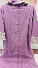 Beautiful thread embroidery on sleeves pretty suit in purple