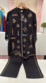 Pretty embroidered cotton co ord in black