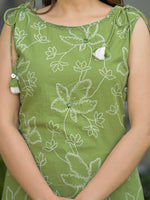 Pure cotton sleeveless kurta pant in green (extra sleeves available)