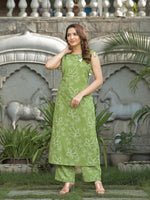 Pure cotton sleeveless kurta pant in green (extra sleeves available)