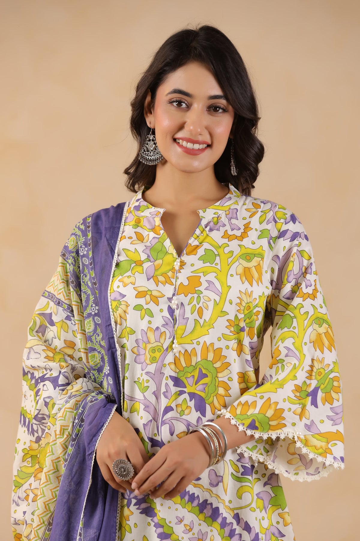 Designer cotton with lace detailing suit set