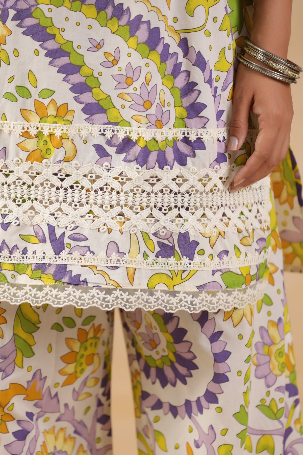 Designer cotton with lace detailing suit set