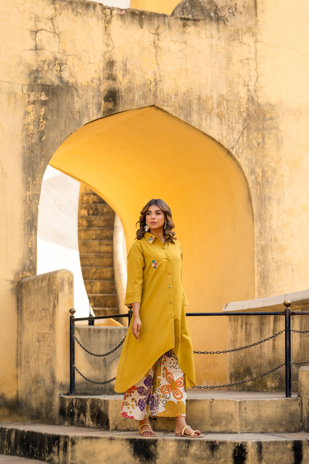 Pure cotton embroidery kurta paired with palazzo pant