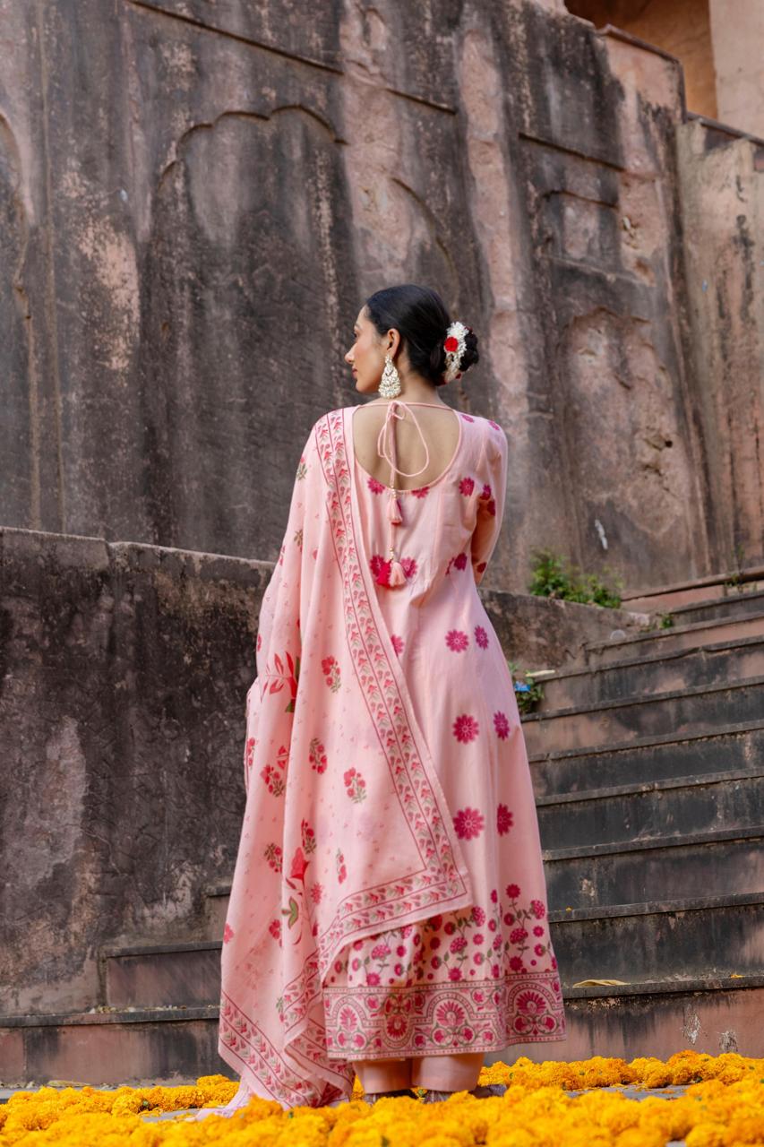 Wow cotton shoulder Anarkali suit set in pink