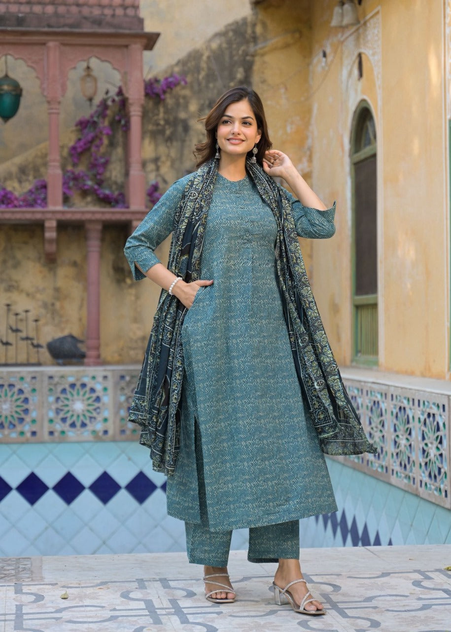 Designer cotton suit set with pocket