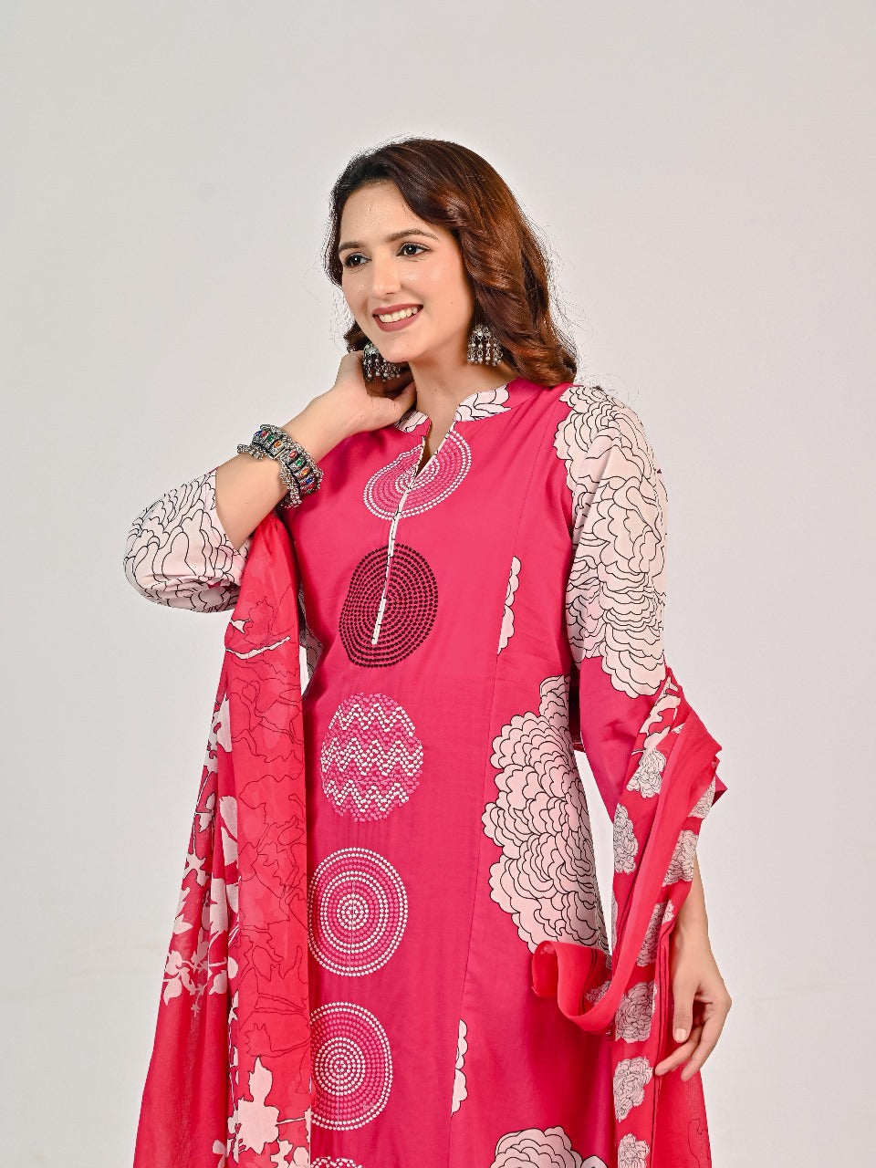 Pink floral cotton full suit set