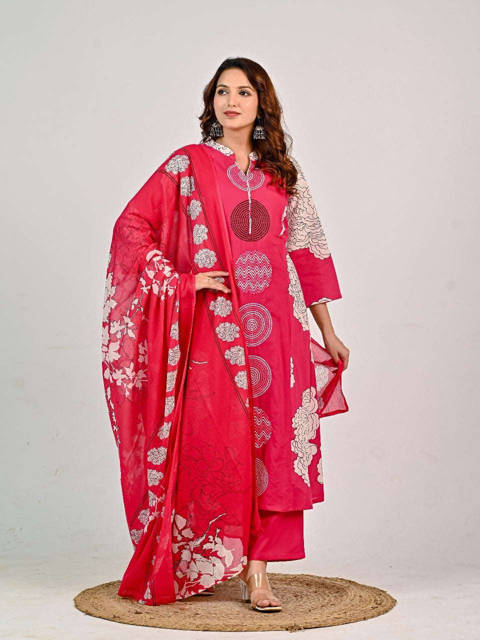 Pink floral cotton full suit set