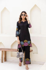 Smart embroidered cotton slub co ord