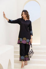 Smart embroidered cotton slub co ord