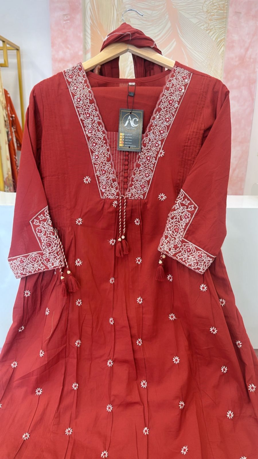 Restocked the best seller in new colour! Cotton embroidered lining full suit in red