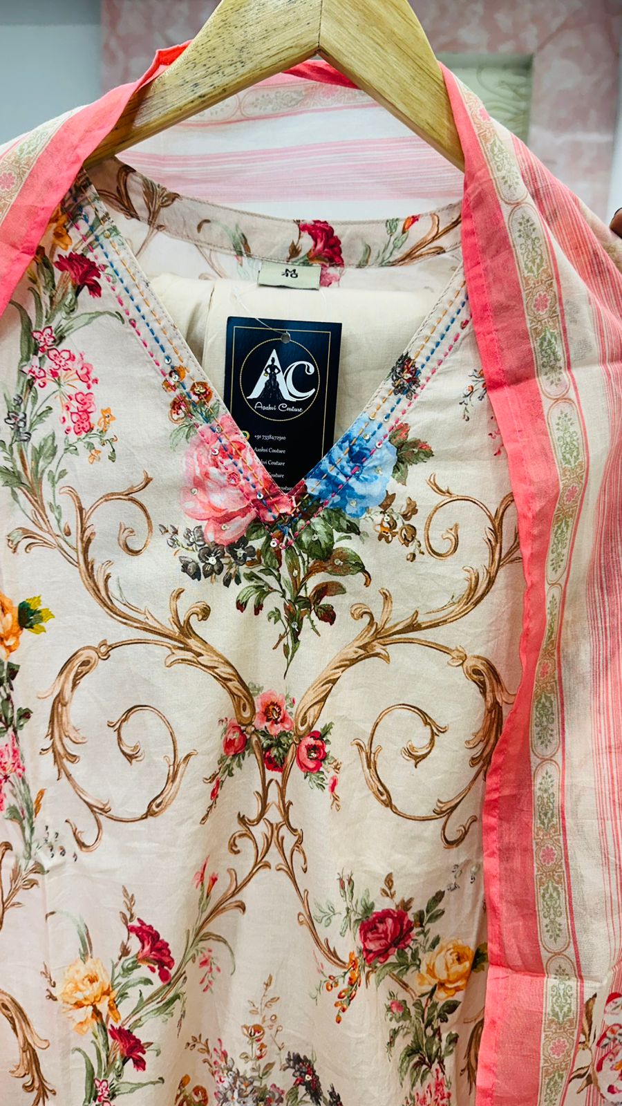 Beautiful cotton floral suit set in pink