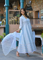 Silk Anarkali mirror suit suit set paired with organza dupatta