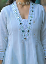 Silk Anarkali mirror suit suit set paired with organza dupatta