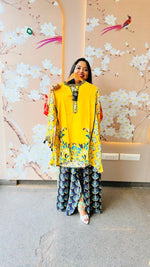 Super stylish n elegant crepe top and palazzo pant (loose fit- order a size down for your exact fit) in yellow n blue