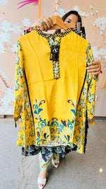 Super stylish n elegant crepe top and palazzo pant (loose fit- order a size down for your exact fit) in yellow n blue