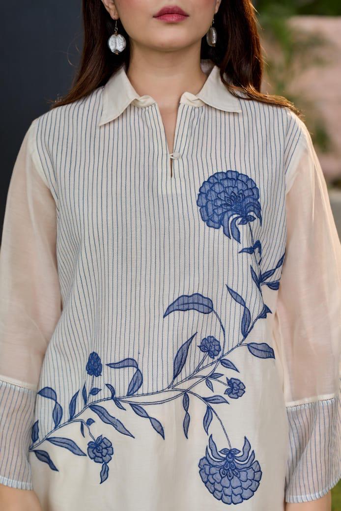 Pretty cotton lining with full katha stitch co ord set