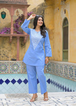 smart denim cotton embroidered co ord
