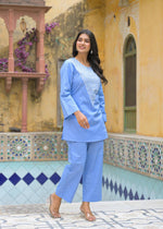 smart denim cotton embroidered co ord