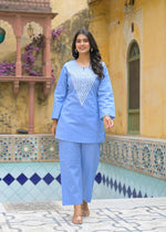 smart denim cotton embroidered co ord