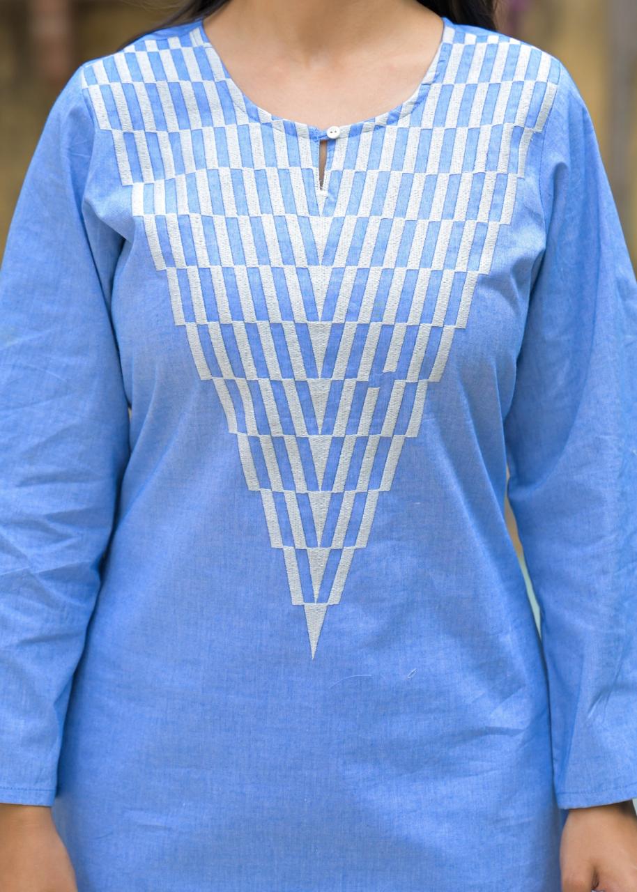 smart denim cotton embroidered co ord