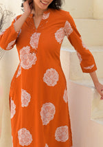 Digital printed cotton kurta pant with pocket in rust