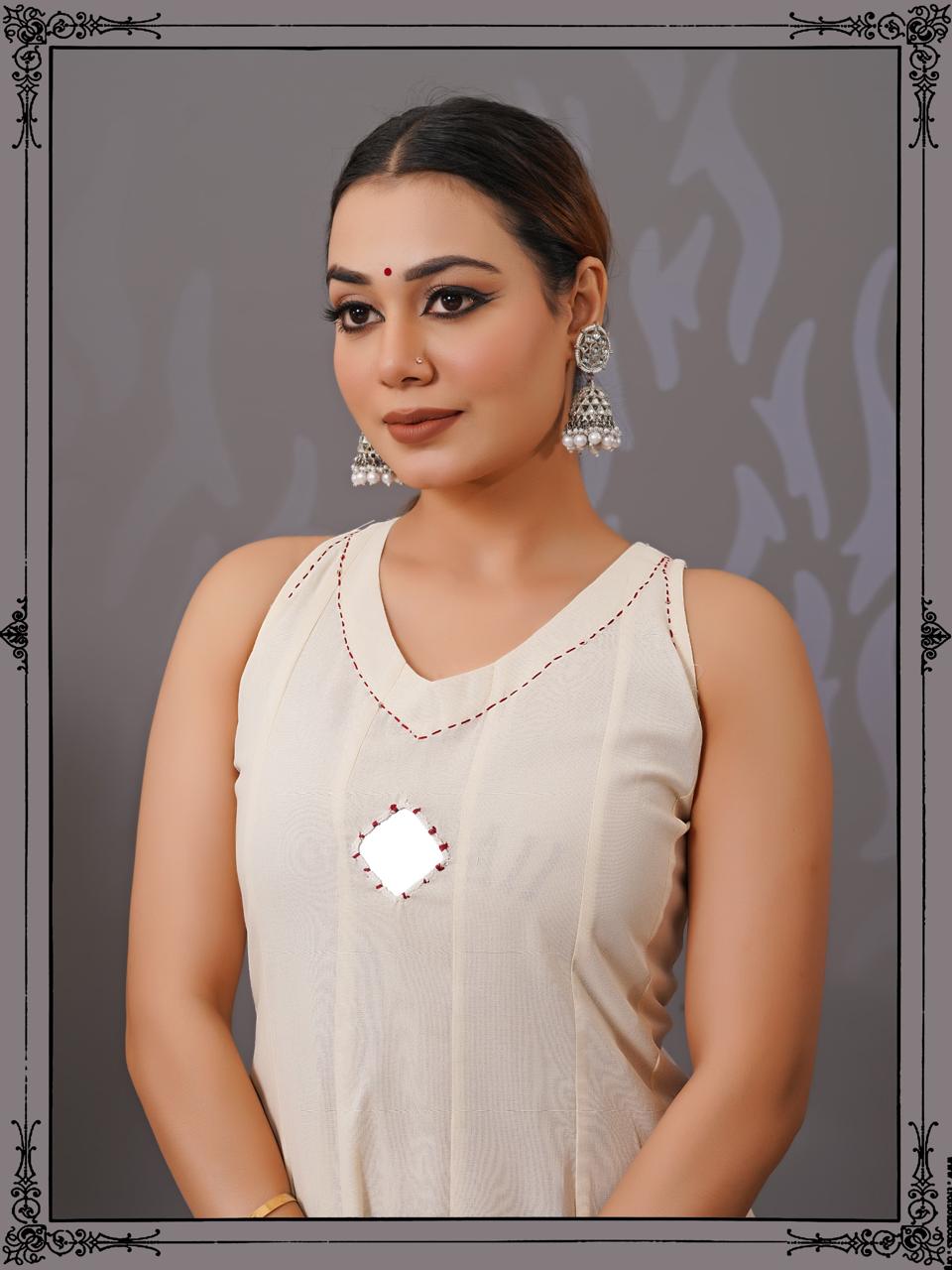 Stylish appliqué work n mirror work suit set