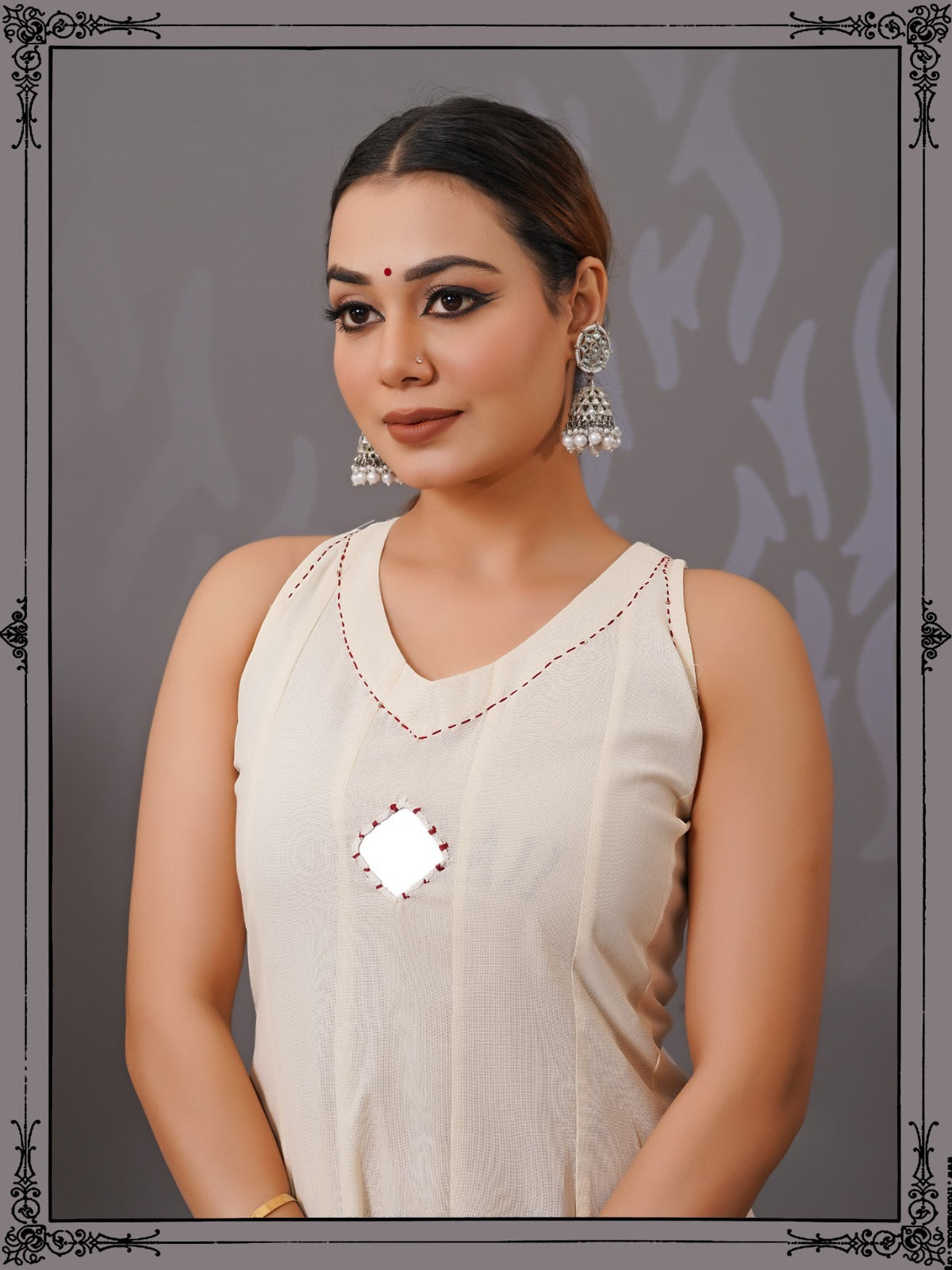 Stylish appliqué work n mirror work suit set