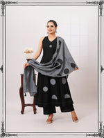 Stylish appliqué work n mirror work suit set in black