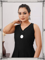 Stylish appliqué work n mirror work suit set in black