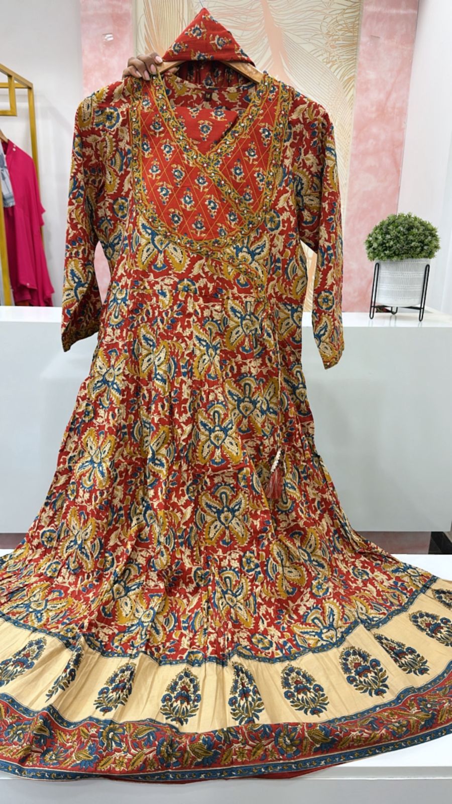 Kalamkari Angrakha cotton suit set
