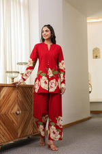 Wow cotton stylish co ord set in red