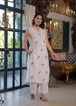 Pretty cotton embroidered lining suit set in pink