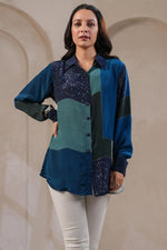 Blue crepe digitally printed short top