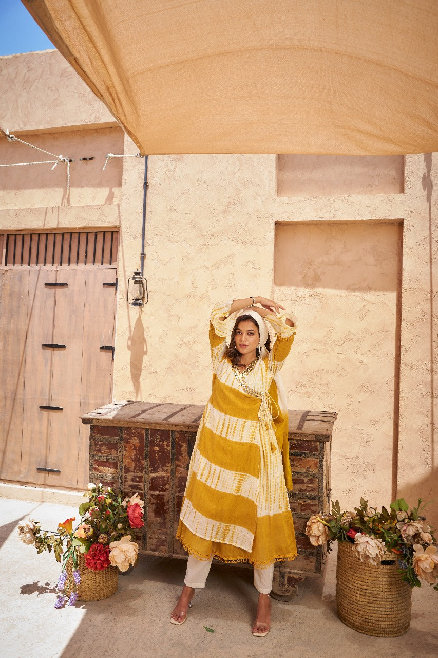 Premium cotton shivori kurta pant in yellow (no dupatta)